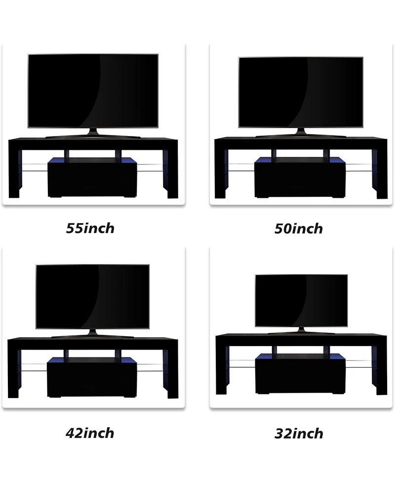 Streamdale Furniture Modern 55" Tv Stand with Glass Shelf and Glossy Front