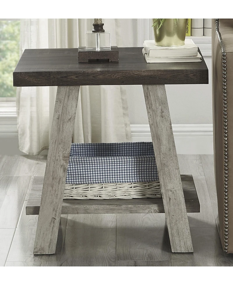 Streamdale Furniture Two-Tone Wood Shelf End Table in Weathered Walnut and Gray
