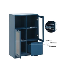Streamdale Blue Wooden Floor Cabinet with Glass Doors