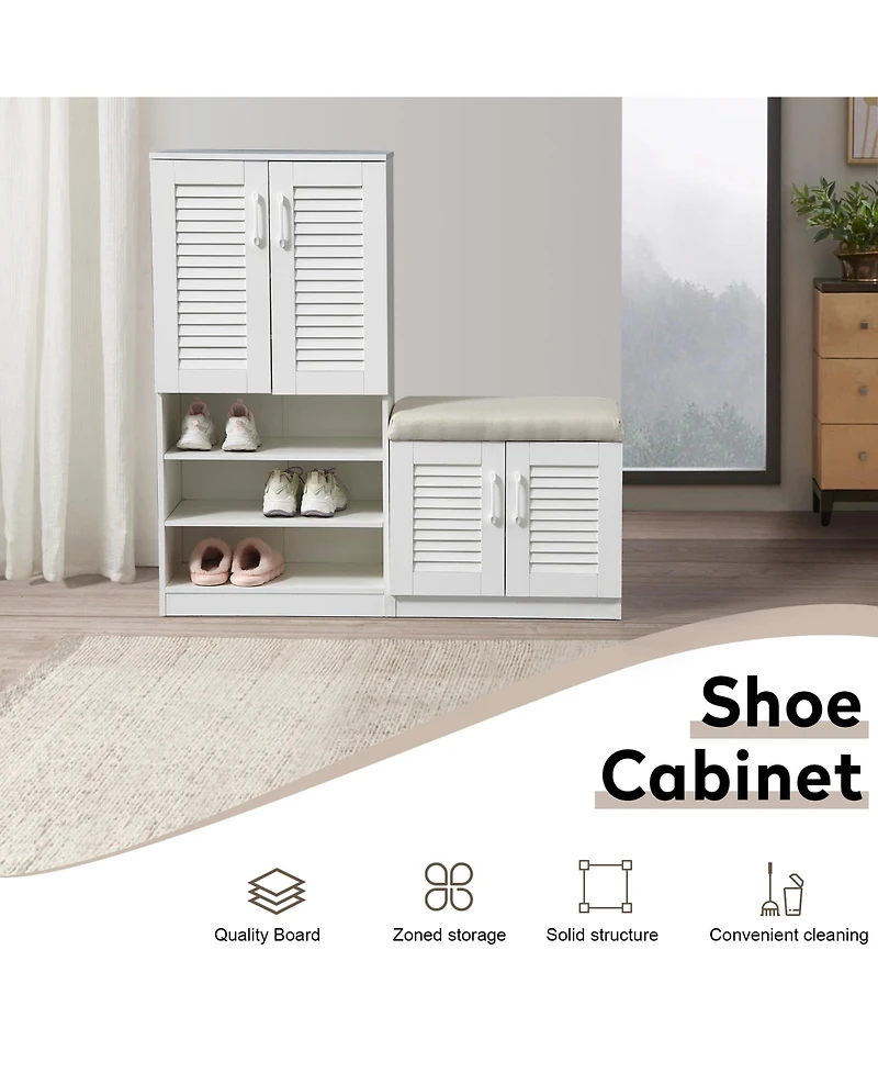 Streamdale Multifunctional Shoe Cabinet with Cushion, 10 Storage Compartments, Adjustable Board for Entryway
