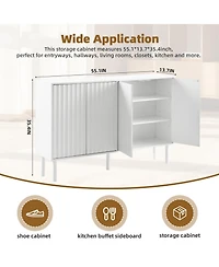 Cream Sideboard with 4 Fluted Doors and 5 Wood Legs