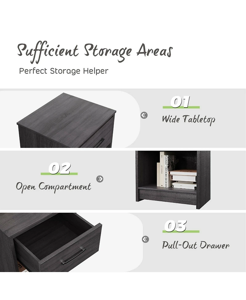 Wooden Nightstand with Drawer and Open Storage Compartment