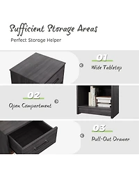 Wooden Nightstand with Drawer and Open Storage Compartment