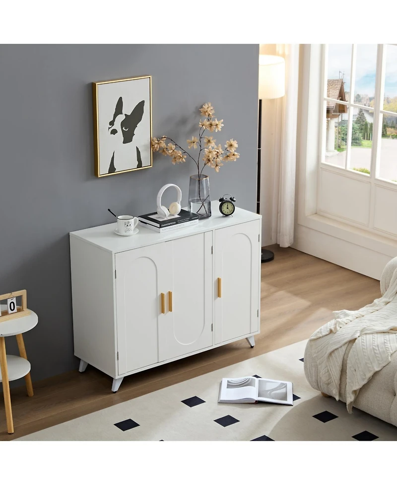 Streamdale Ivory White Sideboard Buffet Cabinet with 3 Doors and Shelves