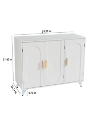 Streamdale Ivory White Sideboard Buffet Cabinet with 3 Doors and Shelves