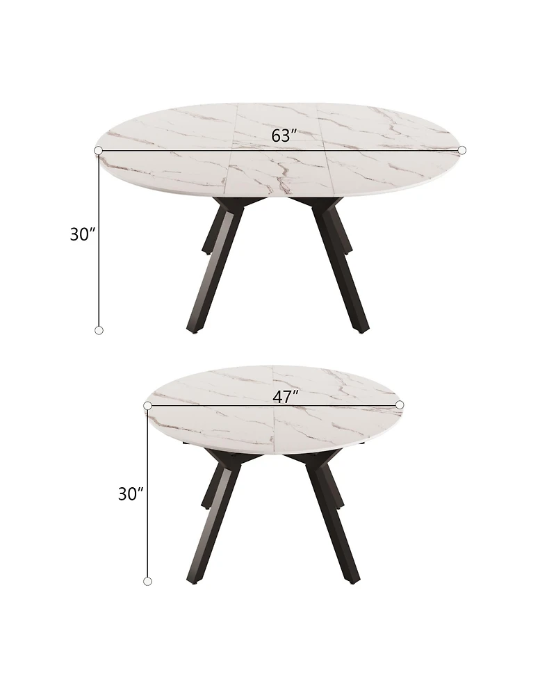 Streamdale 47-63" White Extendable Table for 4-6, Modern Kitchen/Home Dining Table