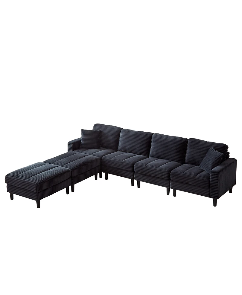Streamdale Oversized U-Shaped Corduroy Sectional Sofa with Ottomans (Black)