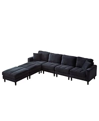 Streamdale Oversized U-Shaped Corduroy Sectional Sofa with Ottomans (Black)
