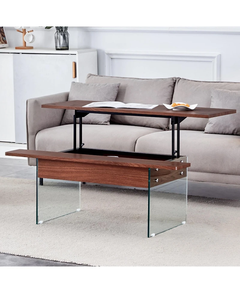 Streamdale Multifunctional Lift Top Coffee Table with Dark Wood Grain Sticker
