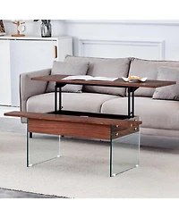 Streamdale Multifunctional Lift Top Coffee Table with Dark Wood Grain Sticker