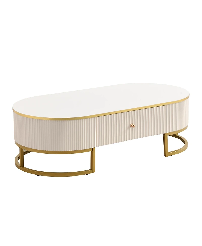 Streamdale Modern Oval Coffee Table with Drawers,Curved Profile Design, Gold Metal Decor, Center Table for Living Room in 47.2"