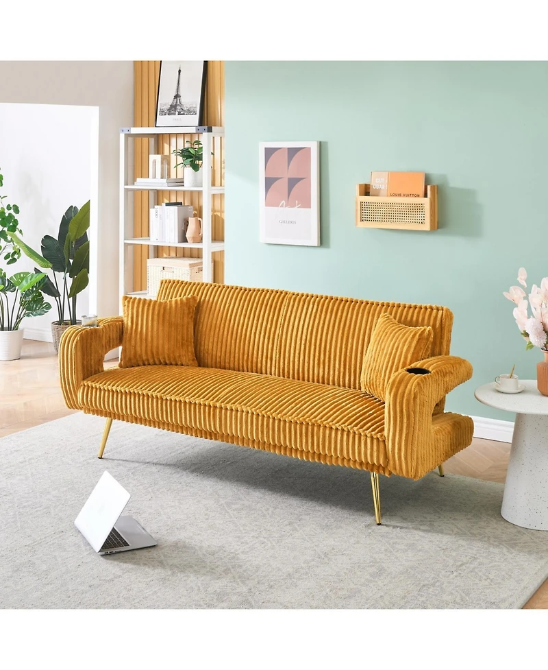Streamdale White Corduroy Sofa with Pillows