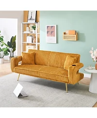 Streamdale White Corduroy Sofa with Pillows