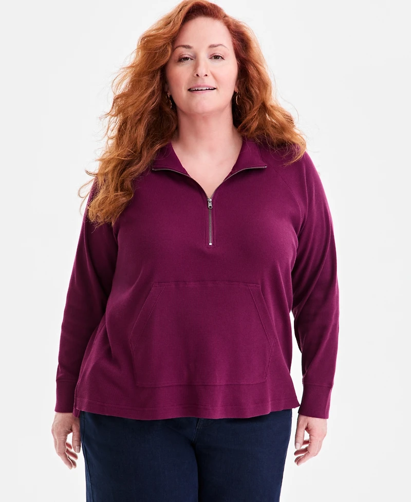 Style & Co Plus Waffle-Knit Half-Zip Top, Macy's Exclusive