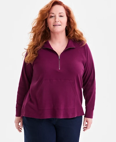 Style & Co Plus Waffle-Knit Half-Zip Top, Macy's Exclusive