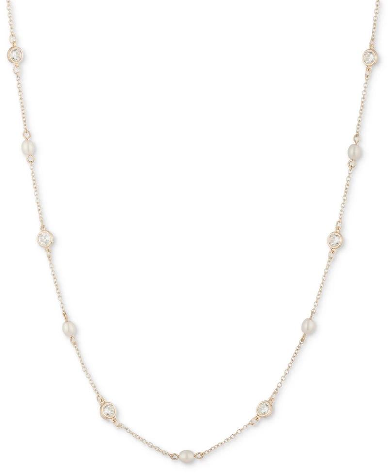 Lauren Ralph Lauren Gold-Tone Crystal & Imitation Pearl Stationed 42" Strand Necklace