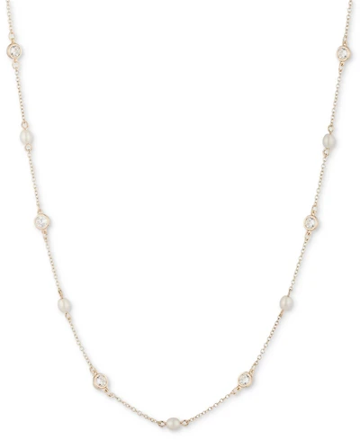 Lauren Ralph Lauren Gold-Tone Crystal & Imitation Pearl Stationed 42" Strand Necklace