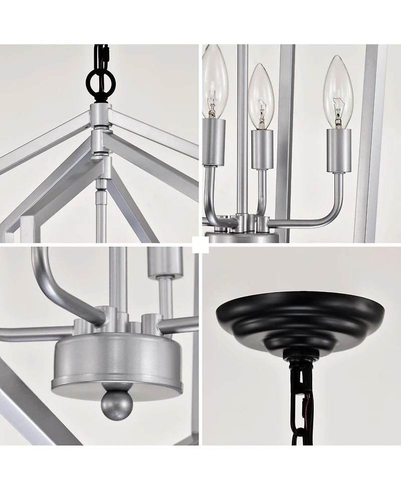 Streamdale 4-Light Farmhouse Chandelier, Matte Black & Silver with Vintage Cage Fixture, Adjustable Height