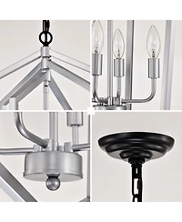 Streamdale 4-Light Farmhouse Chandelier, Matte Black & Silver with Vintage Cage Fixture, Adjustable Height