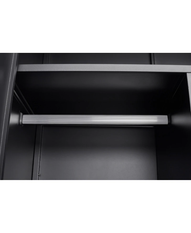 Streamdale Black Metal Wardrobe Cabinet with Lockable Doors, Adjustable Shelves, and Hanging Rod