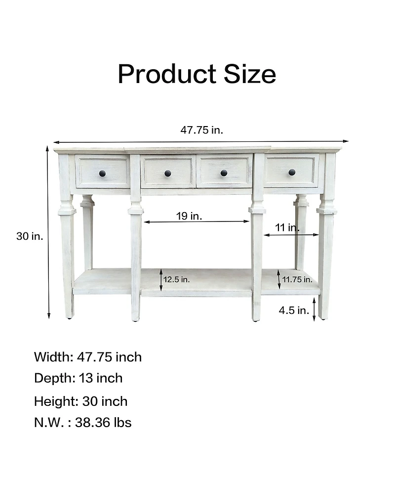 48 inch Long Console Table with 4 Drawers and 1 Bottom Shelf for Entryway Hallway Easy Assembly