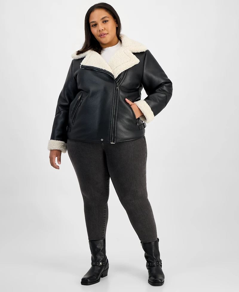 Steve Madden Plus Asymmetric Faux-Shearling Coat