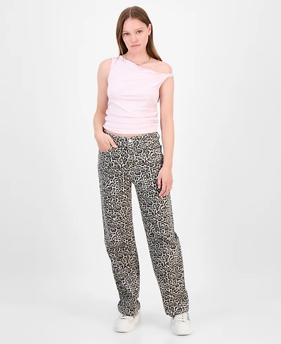 Madden Girl Juniors' 90s Fit Leopard-Print Jeans