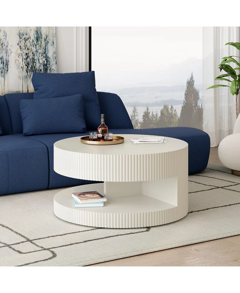 Streamdale Round Coffee Table with Storage, Modern Vertical Stripe Design