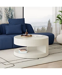 Streamdale Round Coffee Table with Storage, Modern Vertical Stripe Design