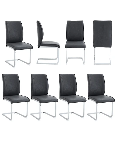 Streamdale Furniture Arch Back Gray Pu Dining Chairs - Set of 8, Silver Legs