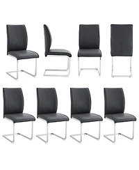 Streamdale Furniture Arch Back Gray Pu Dining Chairs - Set of 8, Silver Legs