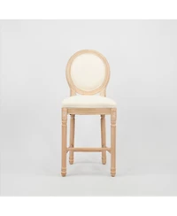 Streamdale French Country Wooden Barstools With Upholstered Seating, Beige and Natural,set of 2
