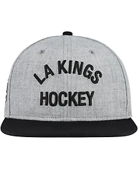 Fanatics Men's Heather Gray/Black Los Angeles Kings Elements Flat Brim Leather Strap Back Hat