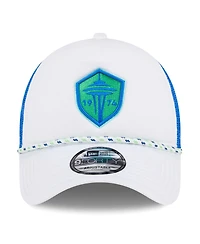 New Era Men's White/Blue Seattle Sounders Fc Court Sport Foam A-Frame 9FORTY Adjustable Trucker Hat