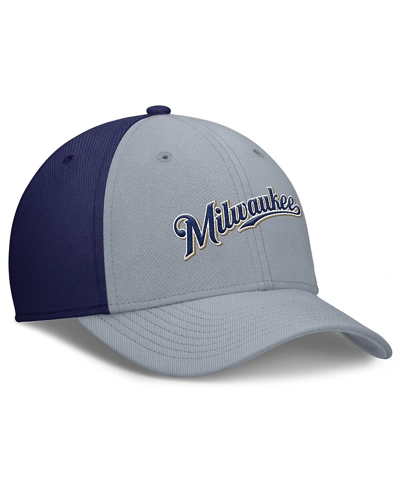 Nike Men's Gray/Navy Milwaukee Brewers Rise Swoosh Performance Flex Hat
