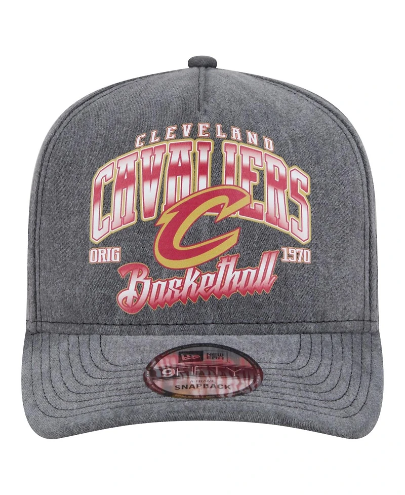 New Era Men's Charcoal Cleveland Cavaliers Throwback Washed Pre-Curved 9FIFTY Snapback Hat