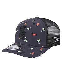 New Era Men's Black Seattle Mariners Adventure Drinks Pattern 9SEVENTY Stretch-Snap Hat