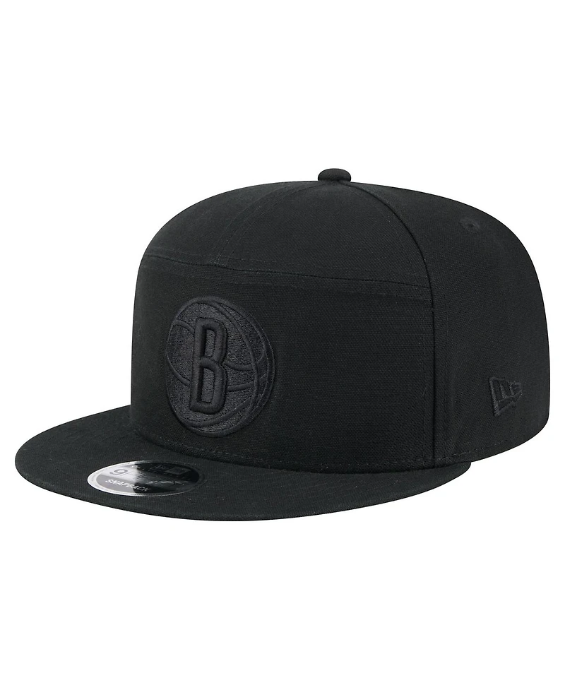 New Era Men's Black Brooklyn Nets Adventure Canvas Split Panel 9FIFTY Snapback Hat