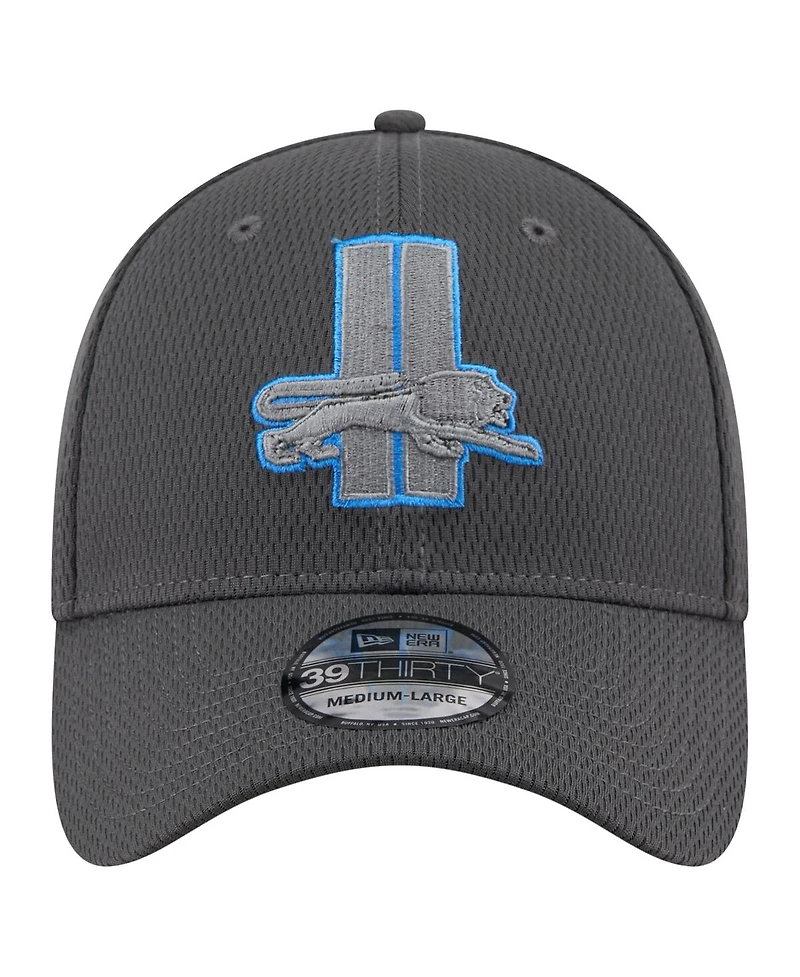 New Era Men's Graphite Detroit Lions Throwback Logo Main 39THIRTY Flex Hat