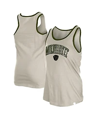 New Era Women's Cream Milwaukee Brewers Armed Forces Tank Top