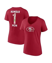 Logo Athletic Women's Scarlet San Francisco 49ers Number 1 Mom Floral V-Neck T-Shirt