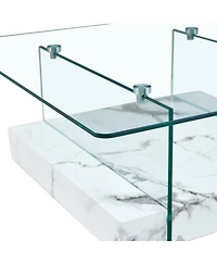 Streamdale Modern Two-Tier Coffee Table Clear Glass and Marble