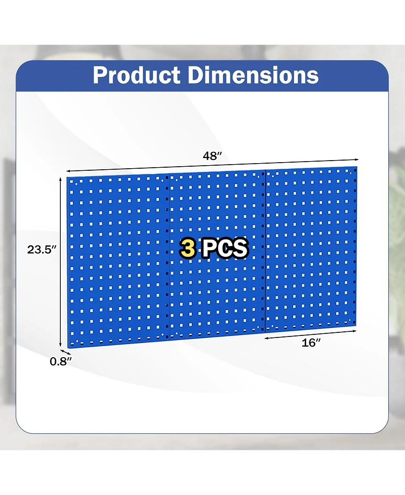 Wall-Mounted Pegboard Kit with 3 Pegboards for Garage Workshop-Navy