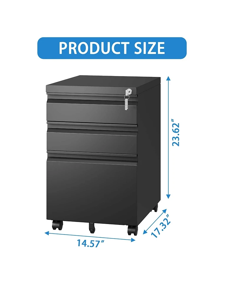 Streamdale Assembled 3-Drawer Filing Cabinet with Secure Lock