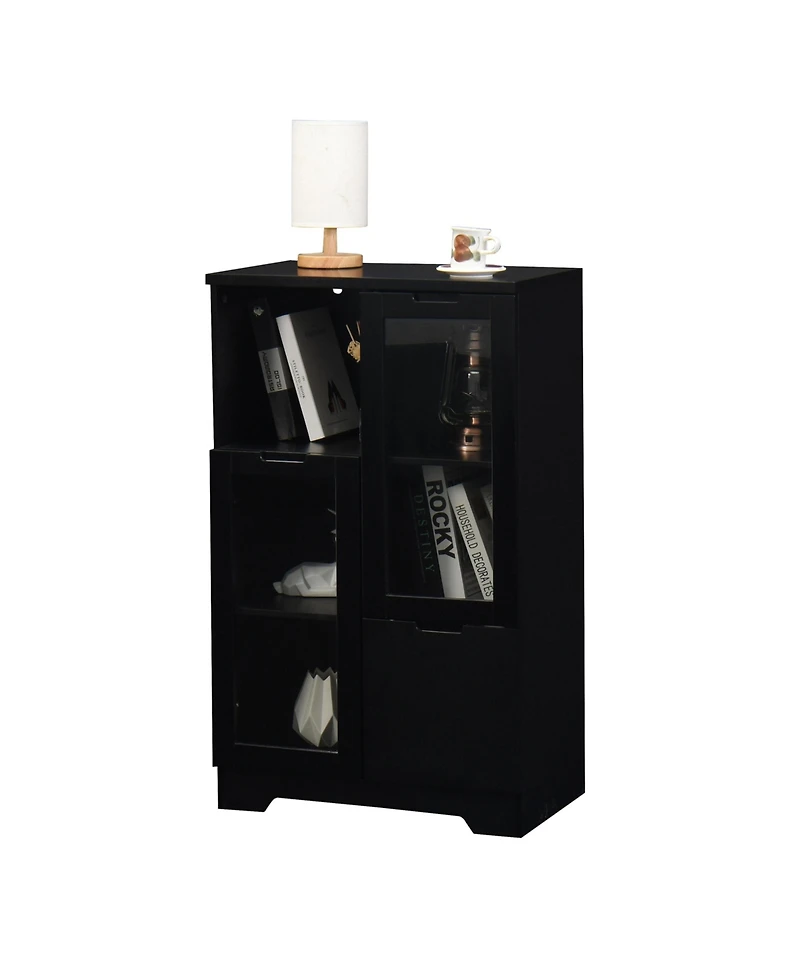 Streamdale Black Floor Cabinet with Glass Doors & Shelves
