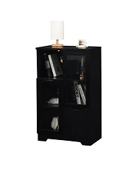 Streamdale Black Floor Cabinet with Glass Doors & Shelves