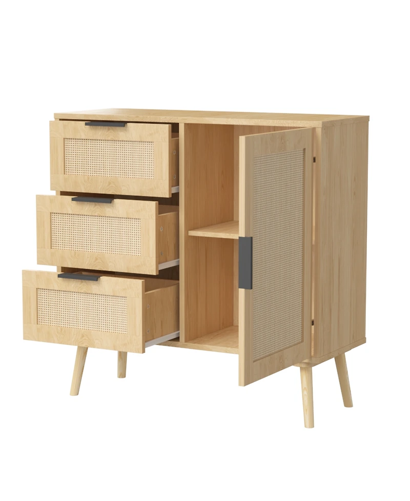 Streamdale Modern Rattan Wood Dresser Wood Storage Cabinet Sideboard for Bedroom, Living Room, Entryway, Hallway