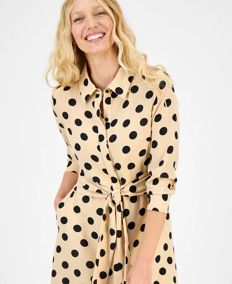 julia jordan Women's Dot-Print Tie-Waist Shirtdress
