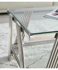 Streamdale 47" Stainless Steel Coffee Table with Glass Top and Storage