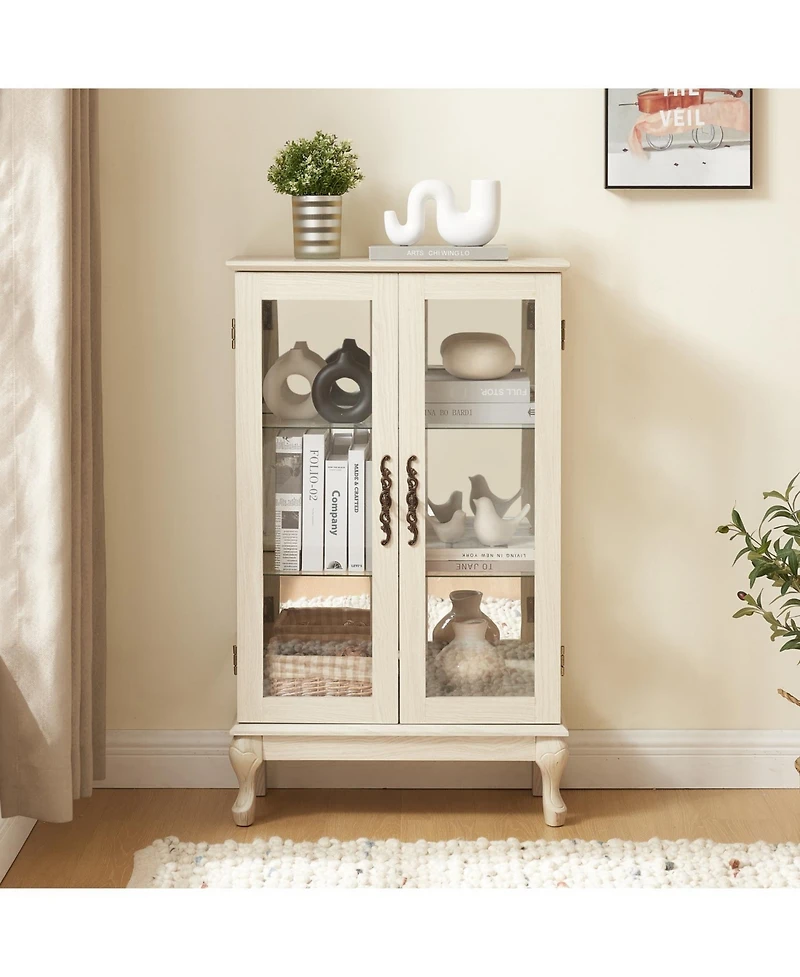 Streamdale Furniture Elegant 2-Door Curio Cabinet with Mirrored Back and Adjustable Shelves